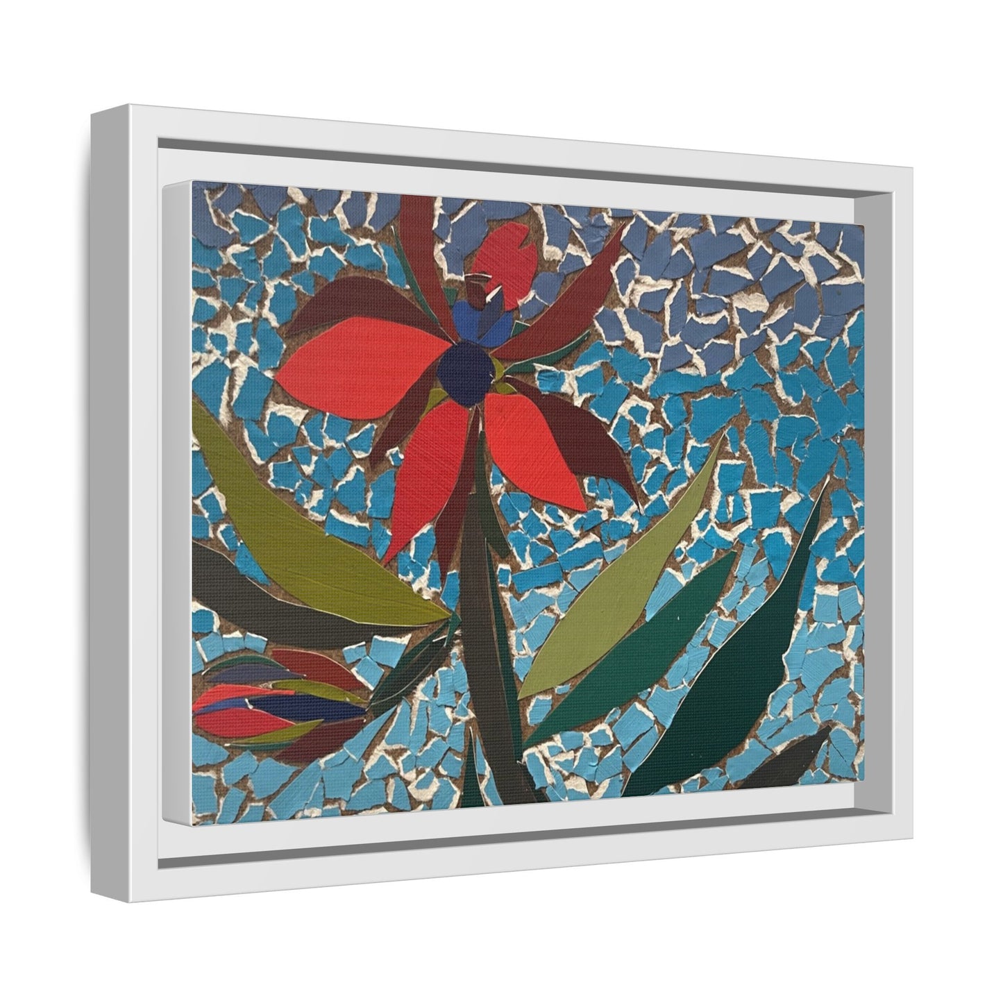 Framed Mosaic Flower Art - Colorful Canvas Wall Decor