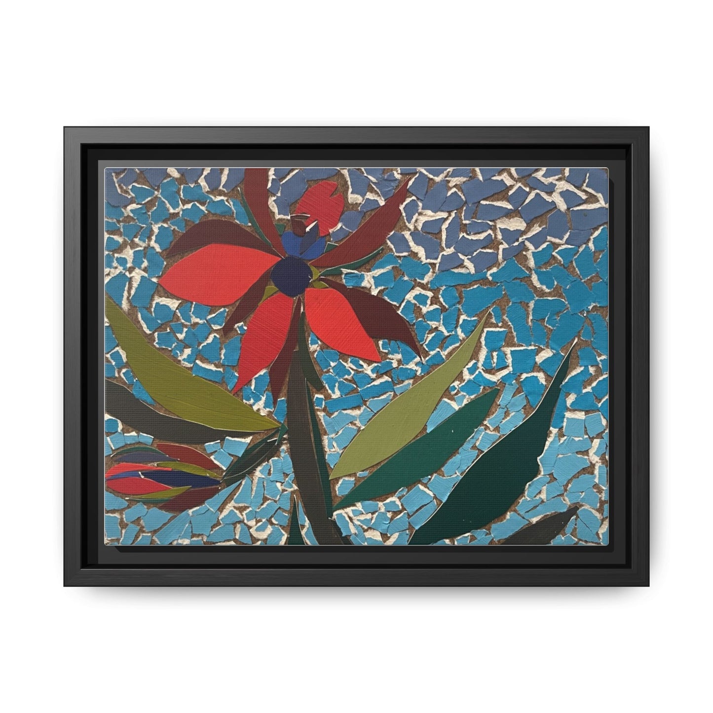 Framed Mosaic Flower Art - Colorful Canvas Wall Decor