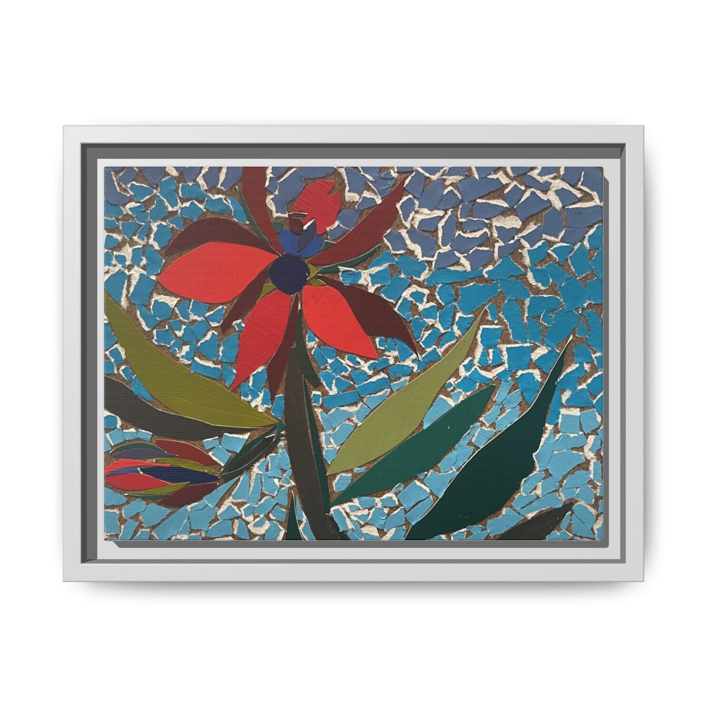 Framed Mosaic Flower Art - Colorful Canvas Wall Decor