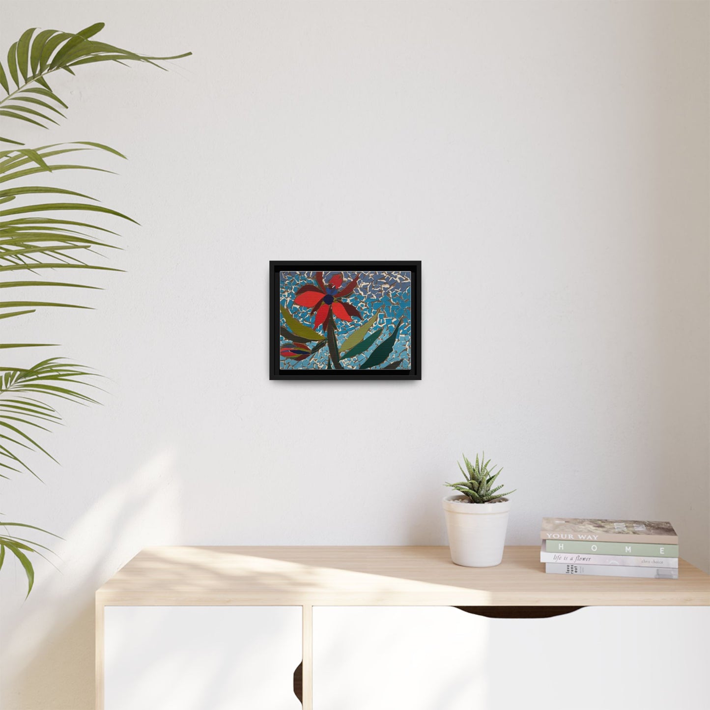 Framed Mosaic Flower Art - Colorful Canvas Wall Decor