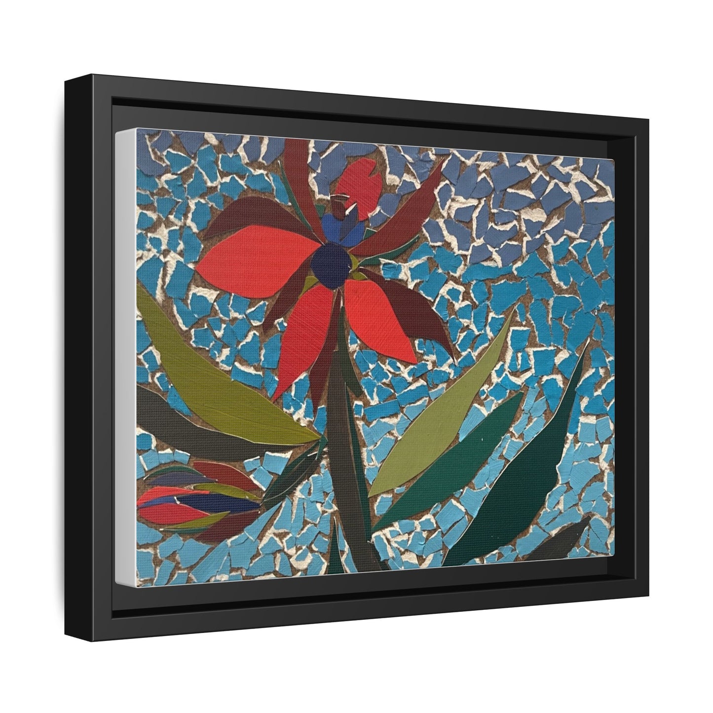 Framed Mosaic Flower Art - Colorful Canvas Wall Decor