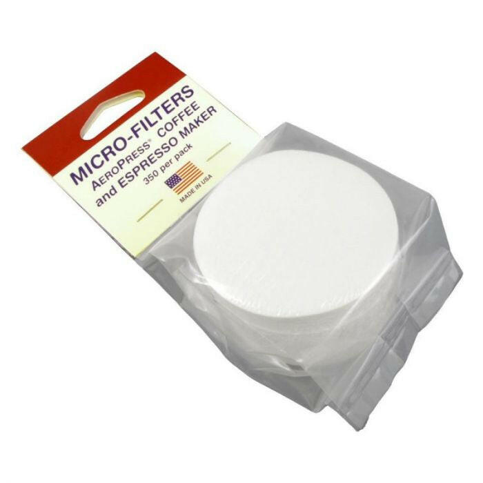 Aeropress coffee maker micro-filters pack of 350 for smooth and grit-free brewing, compatible with Aeropress and espresso makers.