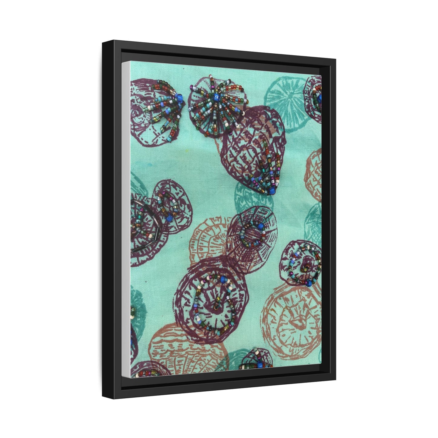 Framed canvas with vibrant abstract art for living room featuring colorful circular shapes and patterns