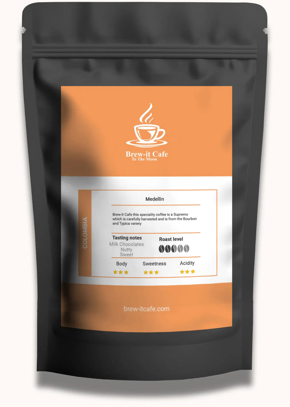 Brew-itCafe Single-Origin Colombian Coffee Beans UK with tasting notes of milk chocolate and nuttiness