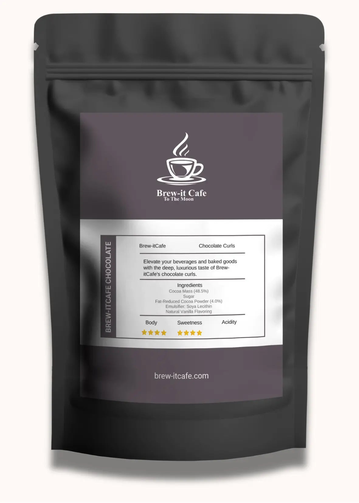 Brew-itCafe luxury hot chocolate UK packaging with detailed ingredients and flavor profile