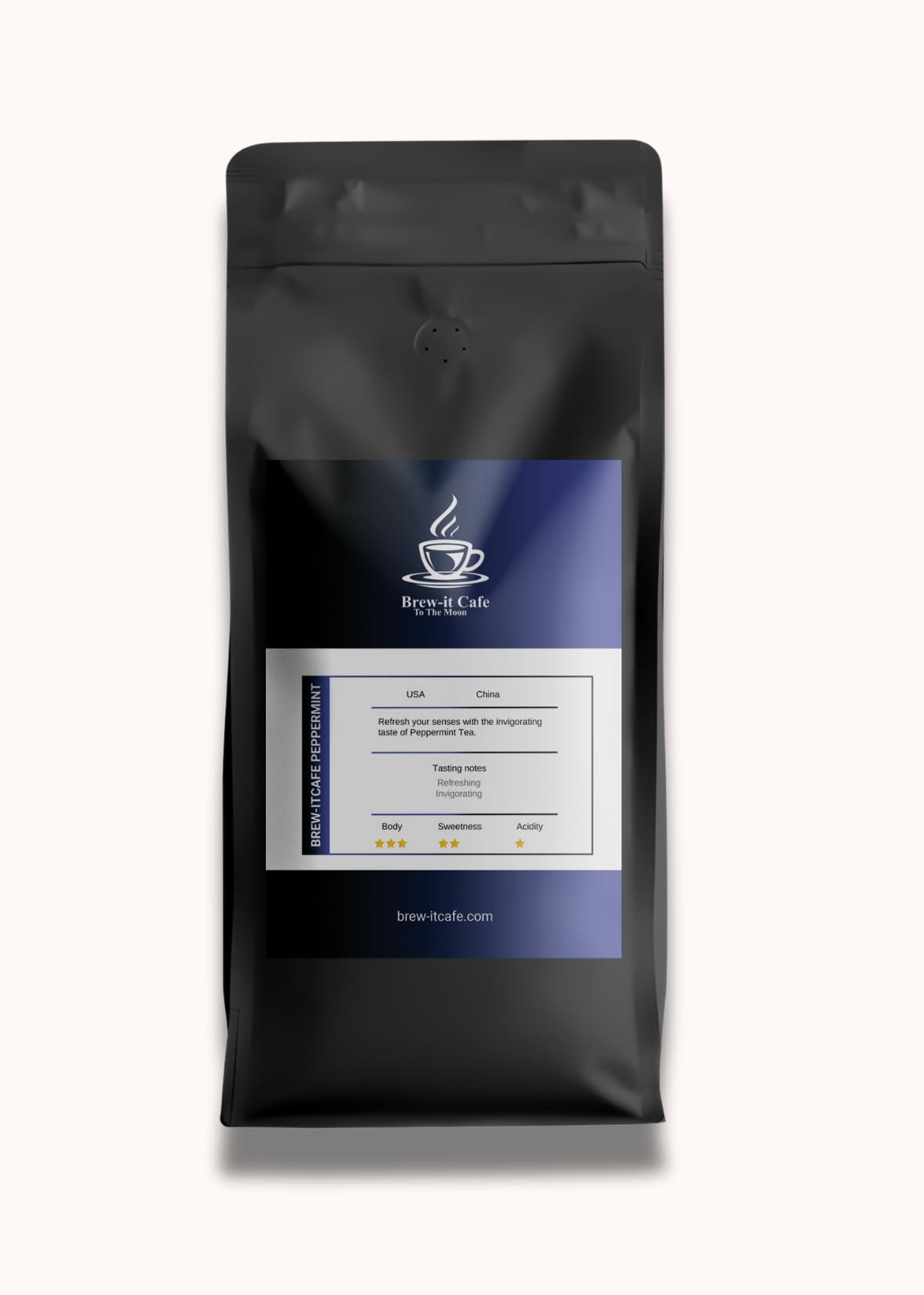 Earl Grey Tea Blend - Classic Black Tea in sleek black pouch with flavor profile. Features bold body and citrus aroma from Brew-itCafe.