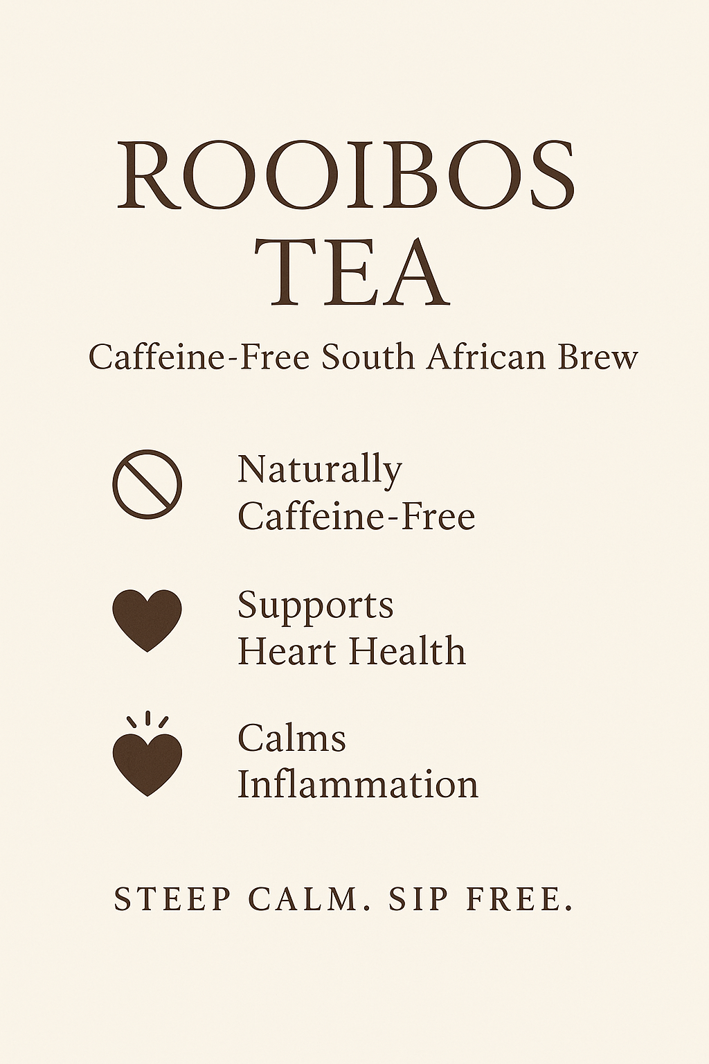 Brew-itCafe Rooibos tea caffeine-free label highlighting heart health and inflammation benefits