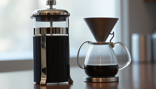 French press and pour-over coffee maker demonstrating how to choose coffee grind for brewing