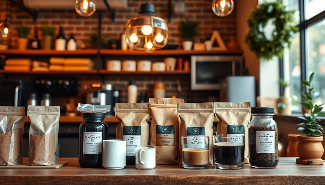Coffee products ready for dropshipping in a cozy café