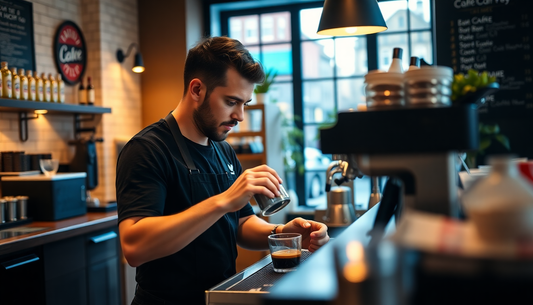 A barista preparing premium coffee in a trendy UK cafe