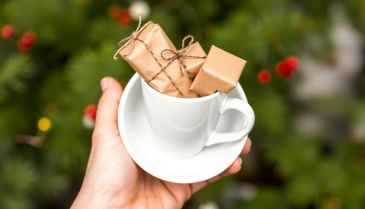 A coffee cup with parcels ready for delivery