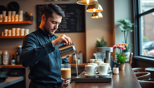 A barista pouring coffee in a cozy UK cafe