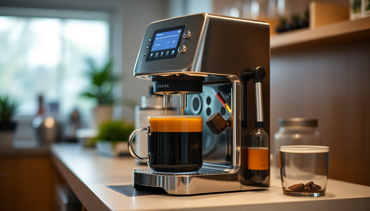 A smart coffee machine brewing coffee using AI