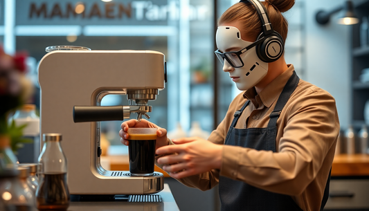 A barista using AI technology to brew coffee