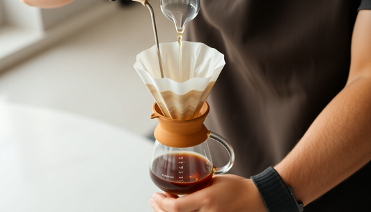 A person brewing coffee with pour-over method