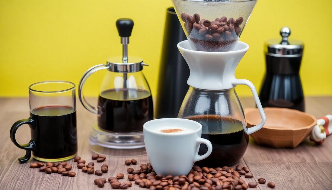 Variety of coffee brewing equipment showcasing refined coffee experience tips with coffee beans