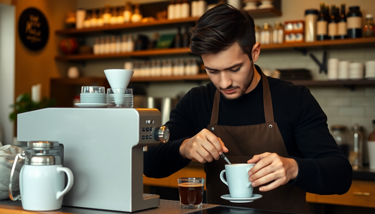 A barista preparing coffee in a cozy UK cafe