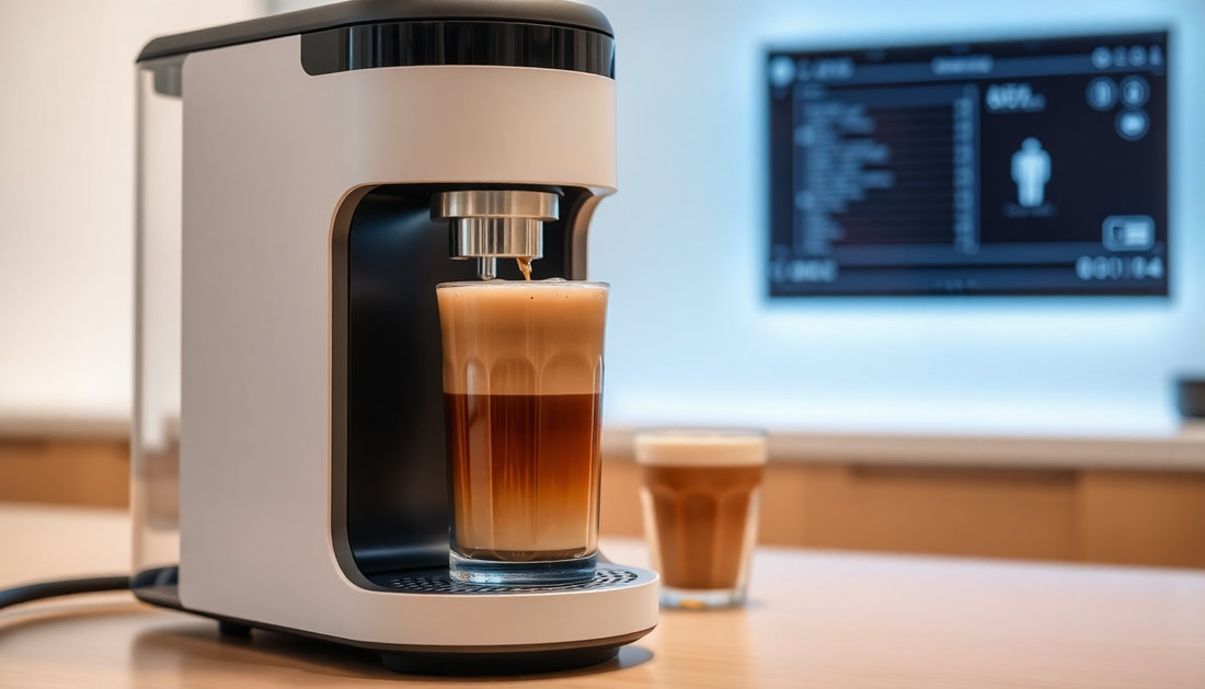 A smart coffee machine brewing coffee with AI technology