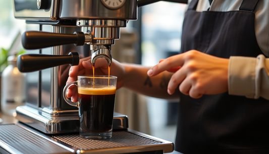 A barista brewing espresso with coffee equipment