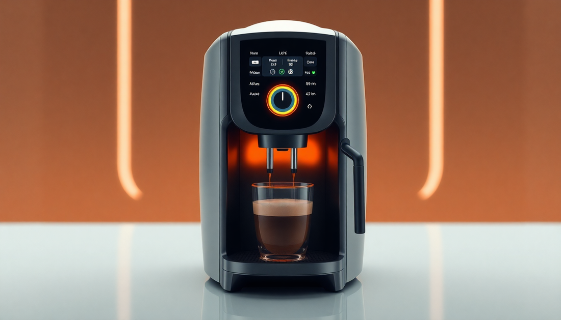 Futuristic coffee machine with AI interface