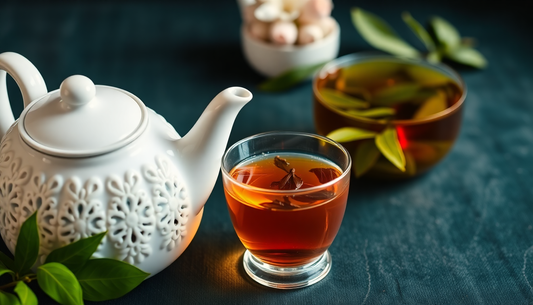 A teapot with loose-leaf tea and an elegant cup