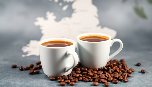Coffee cups and beans with UK map background