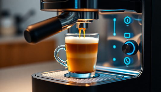 A smart coffee machine brewing coffee using AI technology