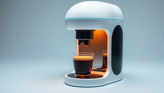 A futuristic smart coffee machine brewing coffee