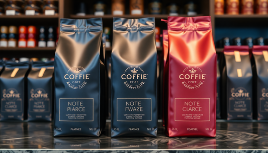 A luxury coffee brand packaging on display