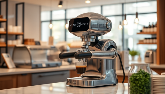Modern espresso machine making fresh coffee on a counter in a stylish café setting