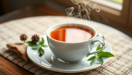 A steaming cup of tea on a wooden table showcasing the best teas for relaxation