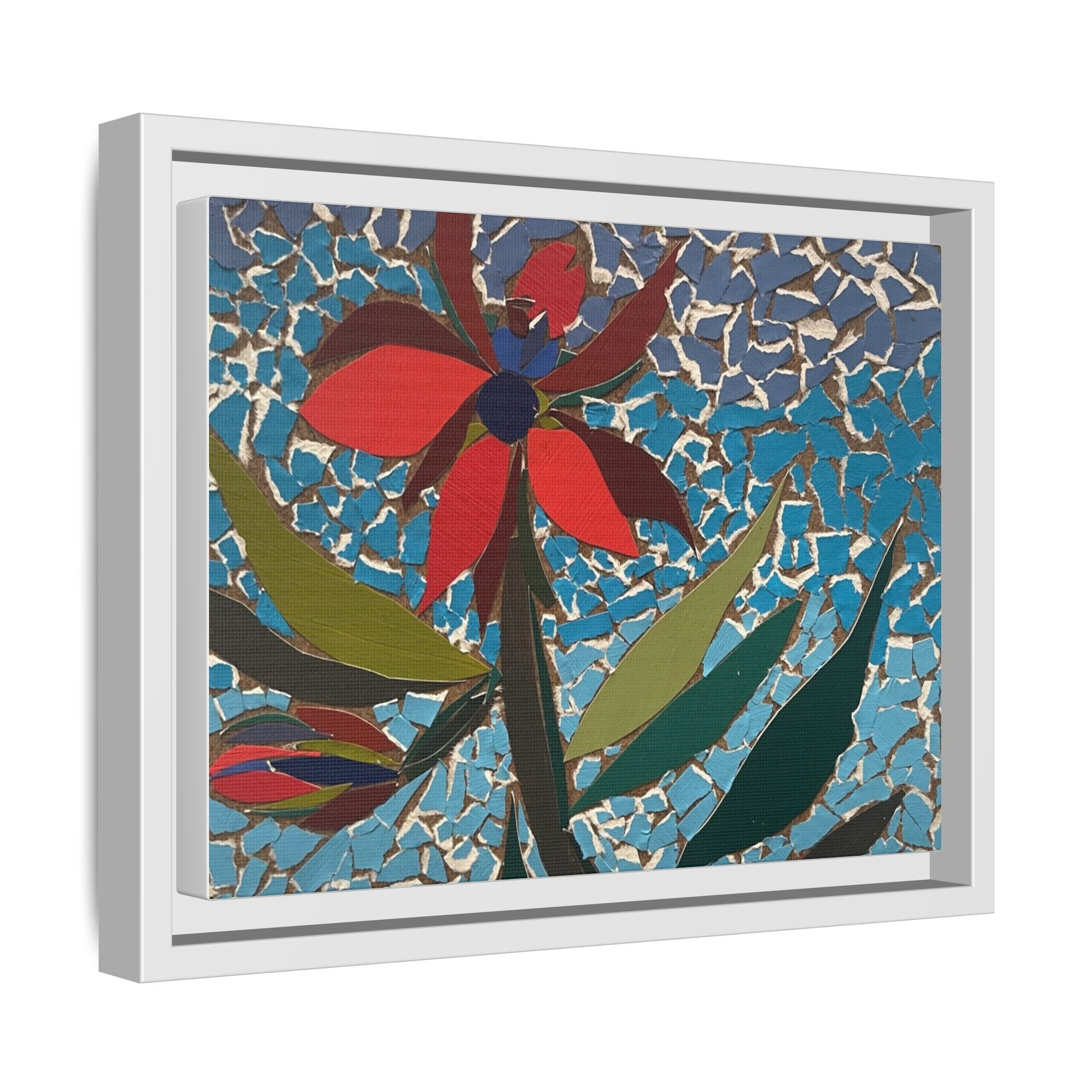 Framed Mosaic Flower Art - Colorful Canvas Wall Decor