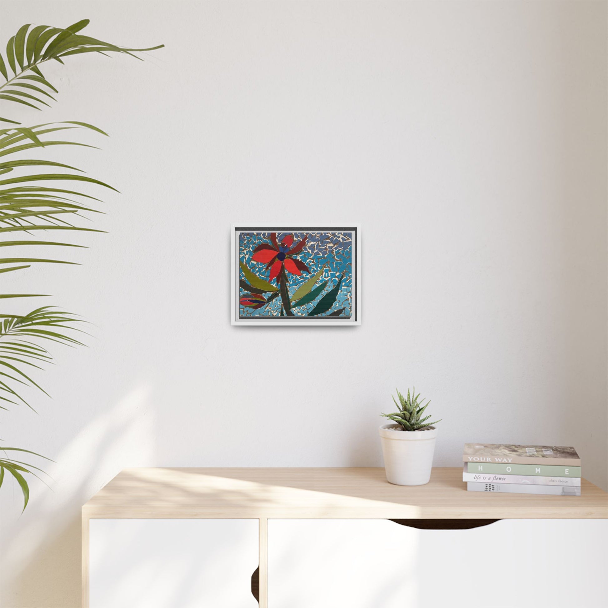 Framed Mosaic Flower Art - Colorful Canvas Wall Decor