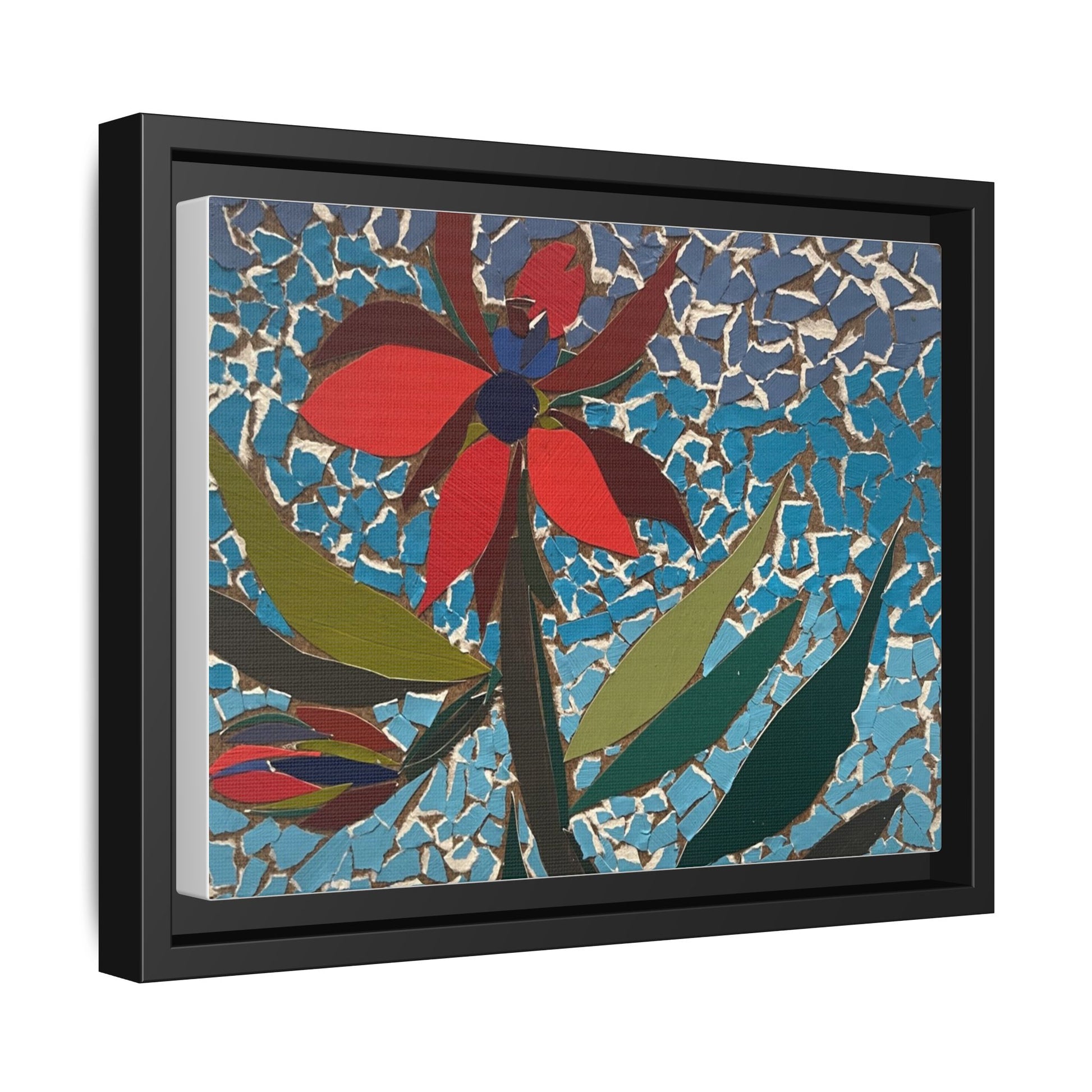 Framed Mosaic Flower Art - Colorful Canvas Wall Decor