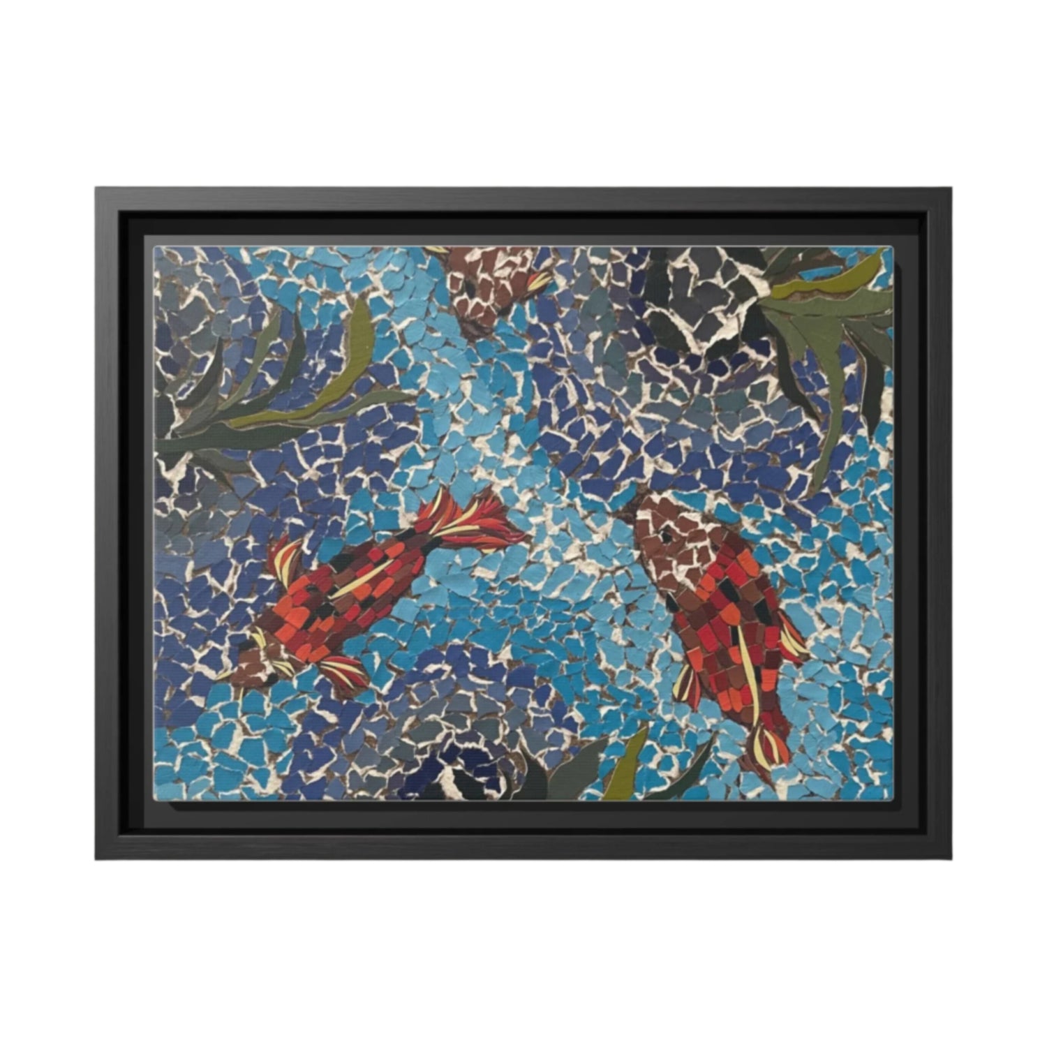 Framed Mosaic Art Print – Colorful Koi Fish Canvas