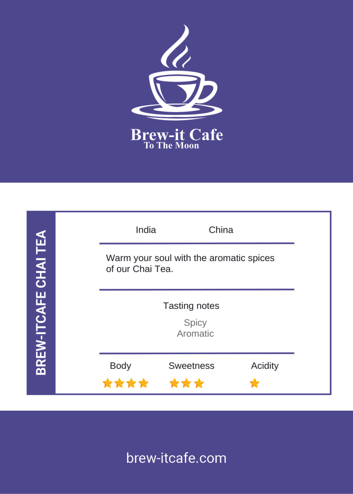 Brew-it Cafe Indian Spiced Chai Tea - Global Blend of Rich