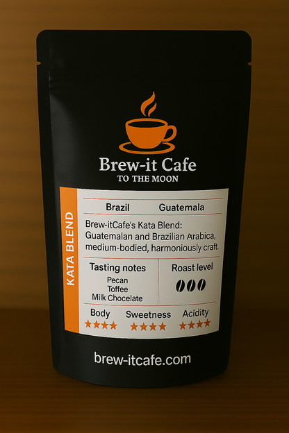 Brew-itCafe Kata Blend coffee online packaging showcasing tasting notes and roast level