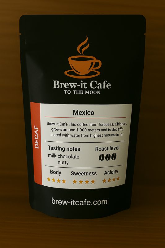 Brew-itCafe Mountain Water Process Decaf Coffee from Mexico with tasting notes of milk chocolate