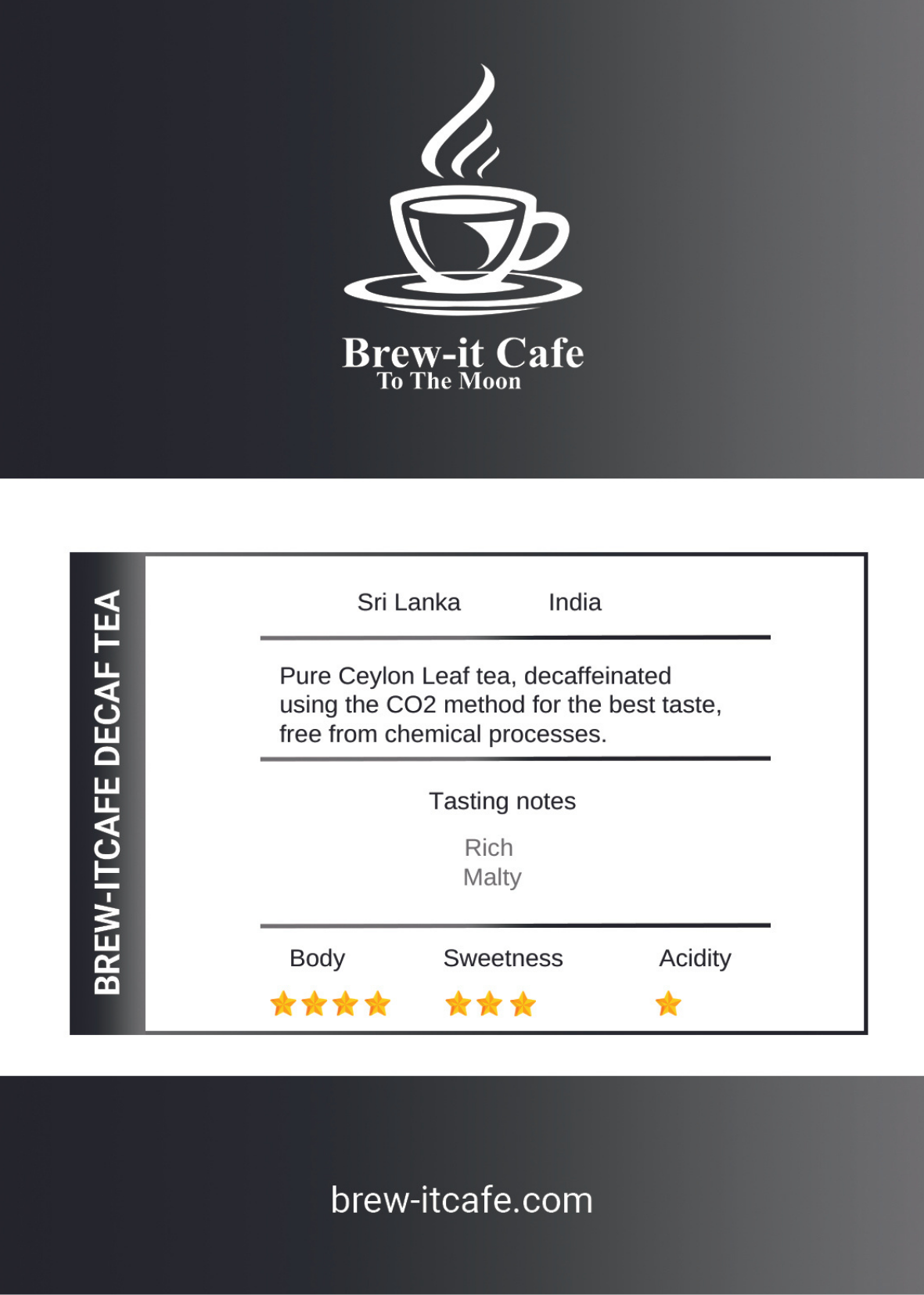 Brew-it Cafe Decaf Breakfast Tea - Pure Ceylon Leaf