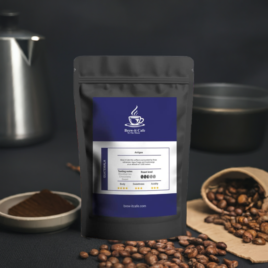 Brew-itCafe Guatemala Antigua coffee bag with rich blackberry and chocolate notes.