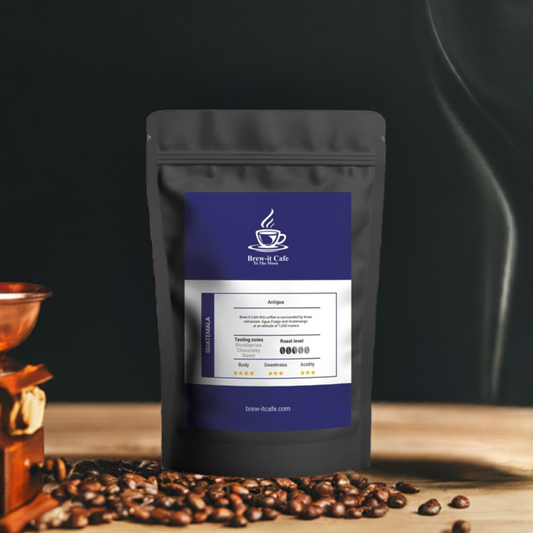 Brew-itCafe Guatemala Antigua coffee bag with rich blackberry and chocolate notes.