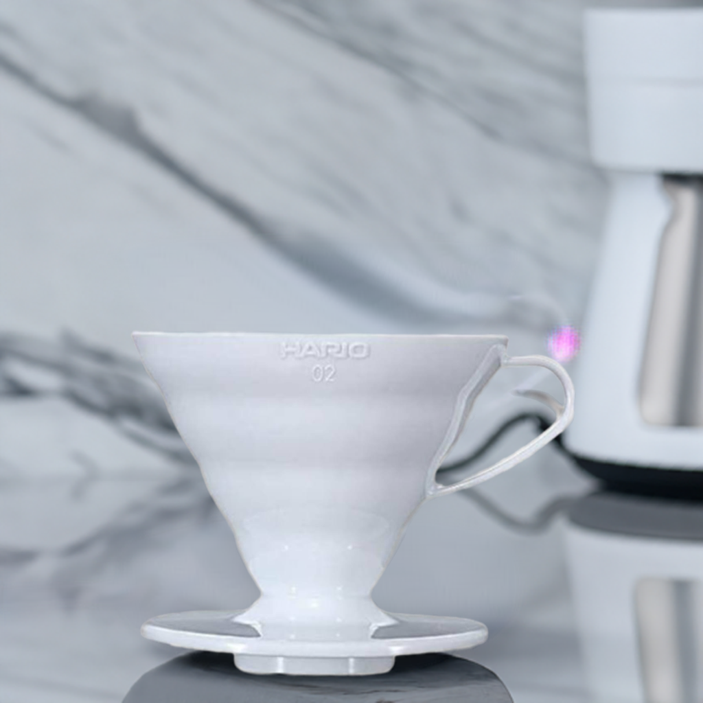 Brew-itCafe HARIO V60 Size 02 - White Plastic, premium Japanese coffee dripper with 60-degree angle and large hole for perfect brews, excellent heat retention and portability.