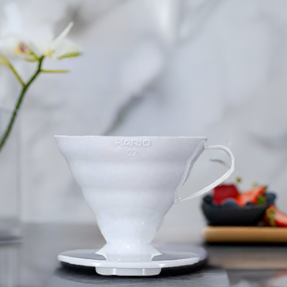 Brew-itCafe HARIO V60 Size 02 - White Plastic, premium Japanese coffee dripper with 60-degree angle and large hole for perfect brews, excellent heat retention and portability.