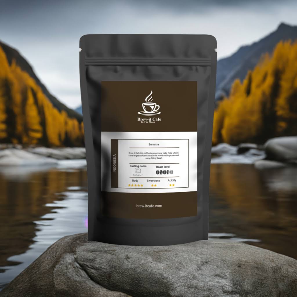 Brew-itCafe Indonesia Sumatra Lake Toba coffee bag with bold, spicy flavours and tobacco hints.