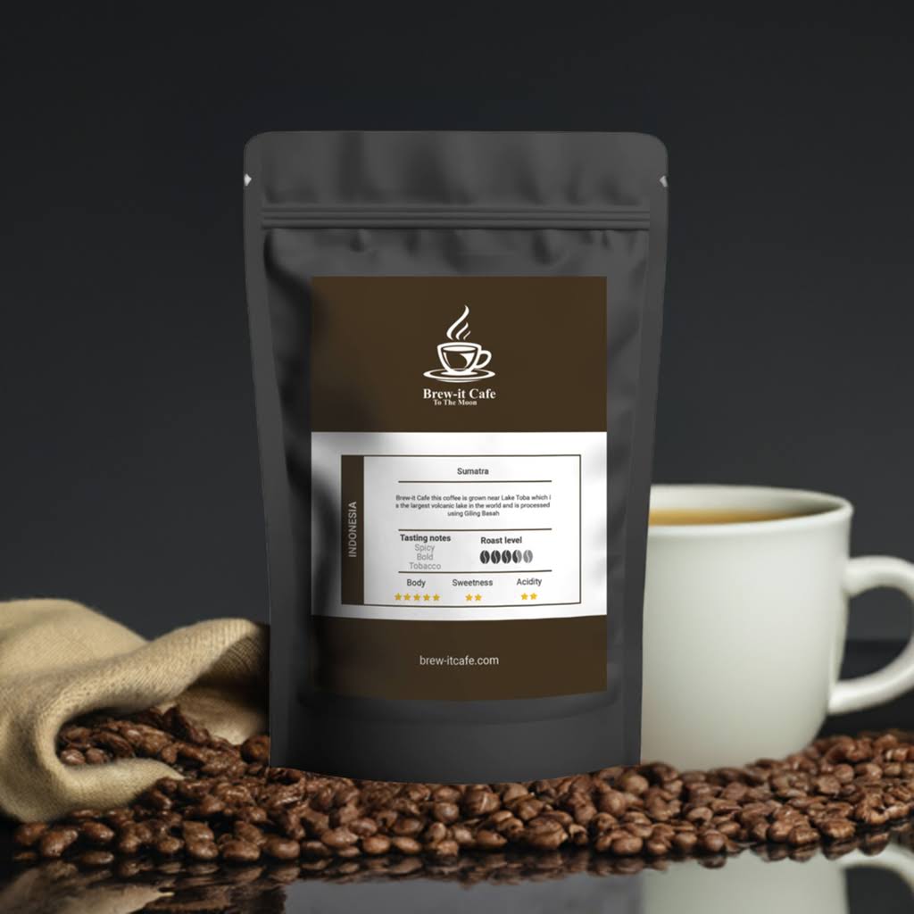 Brew-itCafe Indonesia Sumatra Lake Toba coffee bag with bold, spicy flavours and tobacco hints.