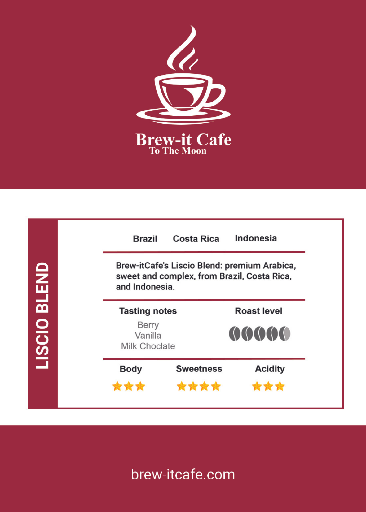 Brew-it Cafe Liscio Blend 250g - Premium Arabica Coffee