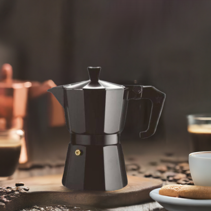 Brew-itCafe Moka Pot 3-Cup, premium Italian espresso maker with eight-sided design for even heat diffusion, ensuring rich aroma and flavour.