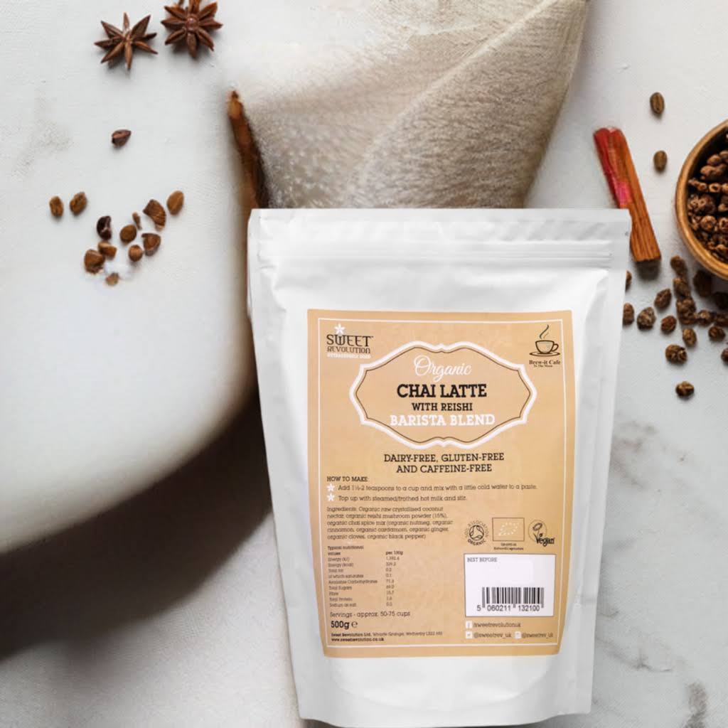 Chai Mix (500g) in a bag, showcasing the creamy blend of tea and exotic spices, ideal for making delicious chai lattes.