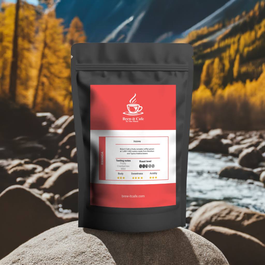 Brew-itCafe Rwanda Inzovu coffee bag with fruity cranberry flavour and balanced sweetness.