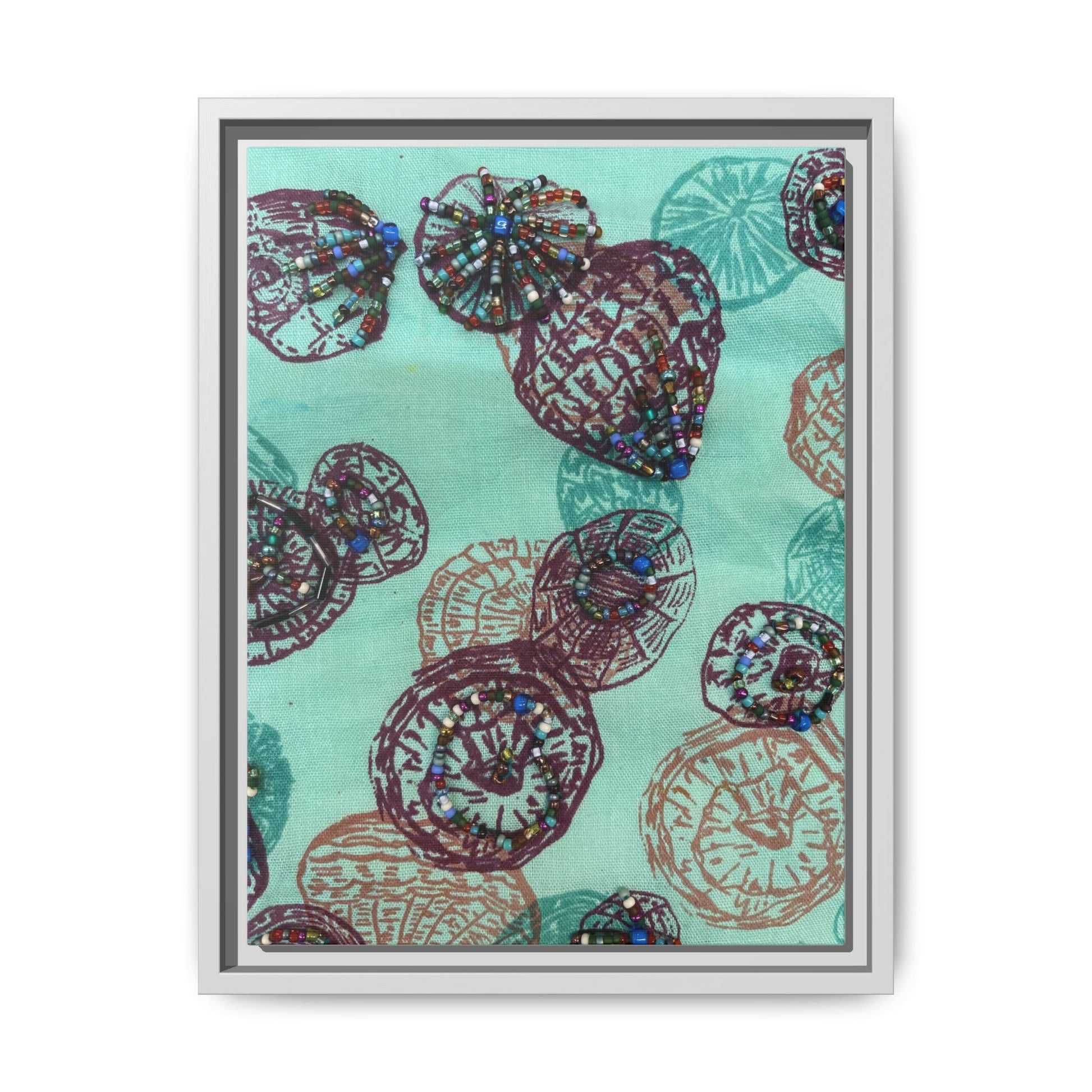Colorful abstract art for living room featuring unique circular designs on a teal background